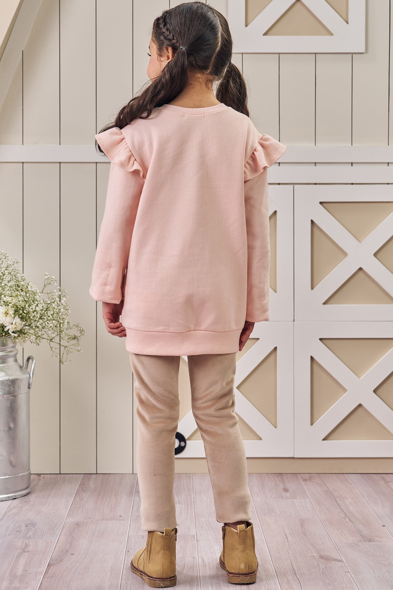 Conjunto de Blusão Alongado em Moletom e Calça Legging em Fleece Cotelê com Elastano 80412 Kukiê