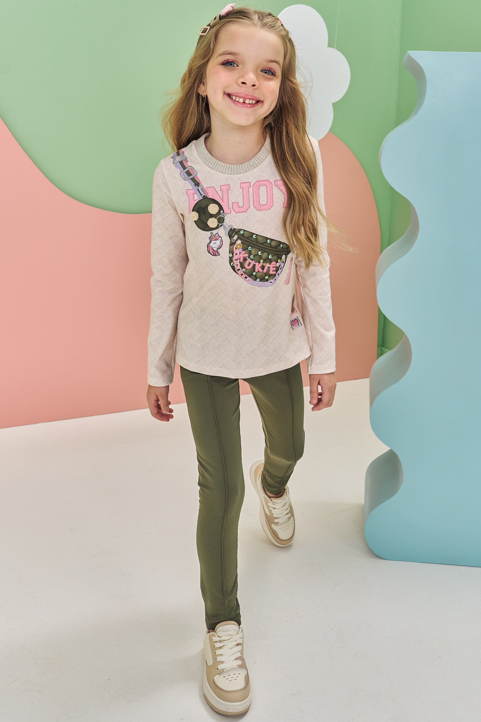 Conjunto de Blusa Alongada em Malha Power e Calça Legging em Termoskin 80405 Kukiê