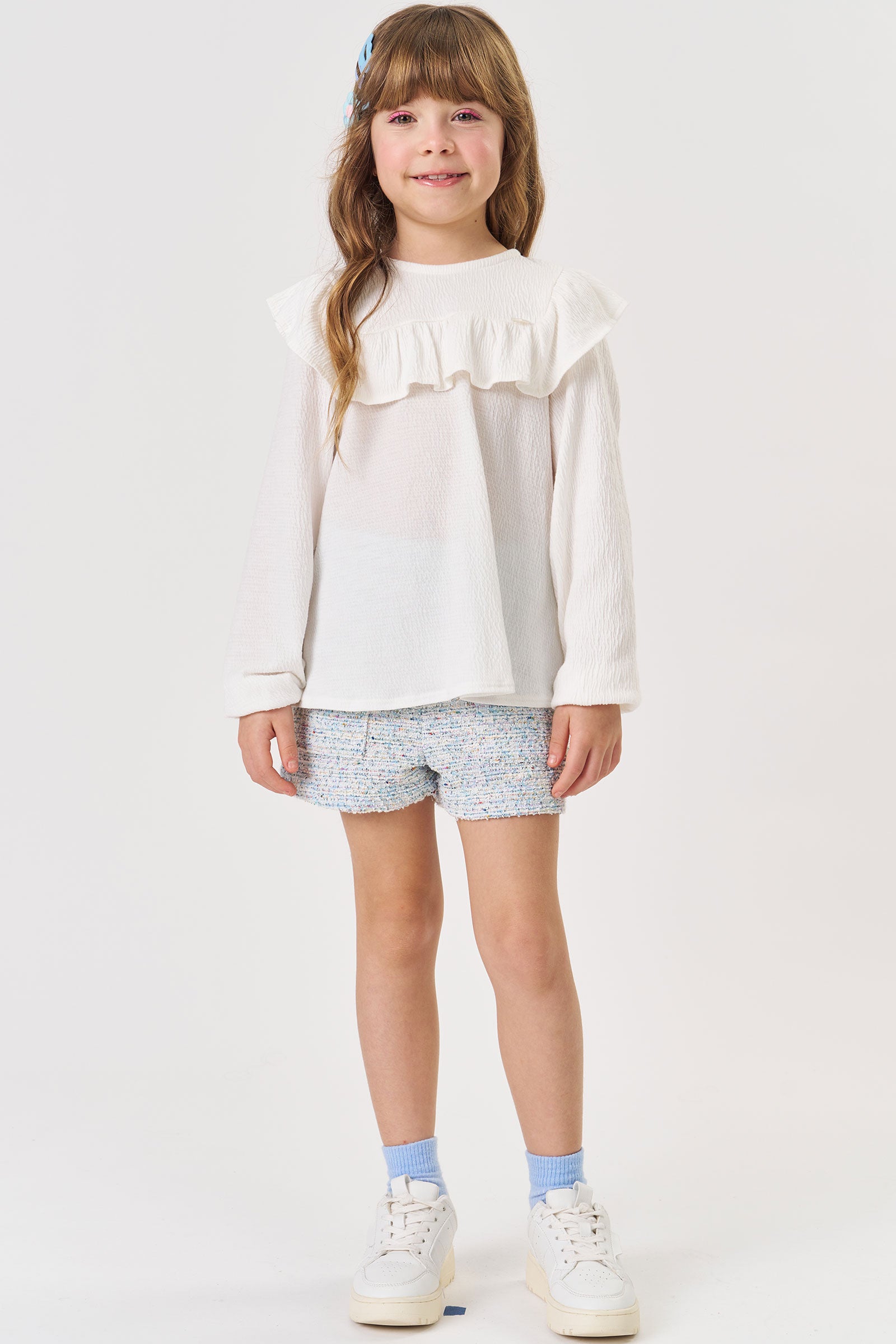 Conjunto de Blusa em Malha Wave e Short em Malha Tweed Brilho 79624 Kukiê