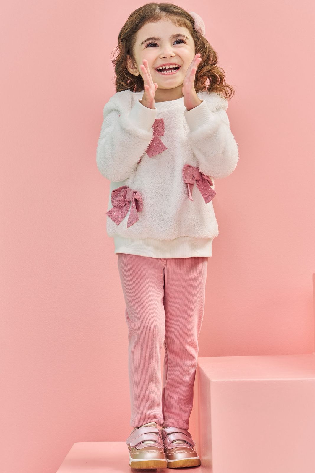 Conjunto de Blusão em Pelo Carneirinho e Calça Legging em Fleece Cotelê com Elastano 80869 Kukiê