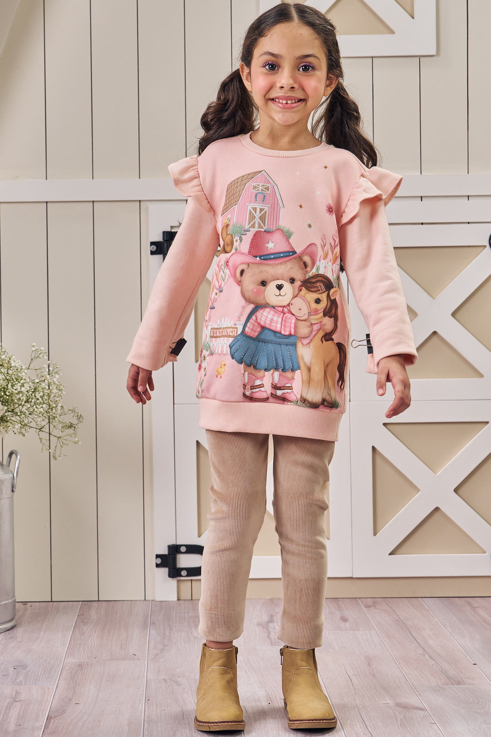 Conjunto de Blusão Alongado em Moletom e Calça Legging em Fleece Cotelê com Elastano 80412 Kukiê