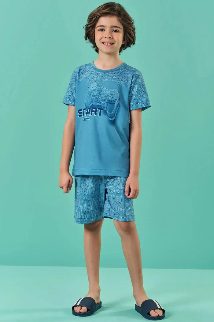Pijama com Camiseta e Bermuda em Malha Comfy 85518 LucBoo