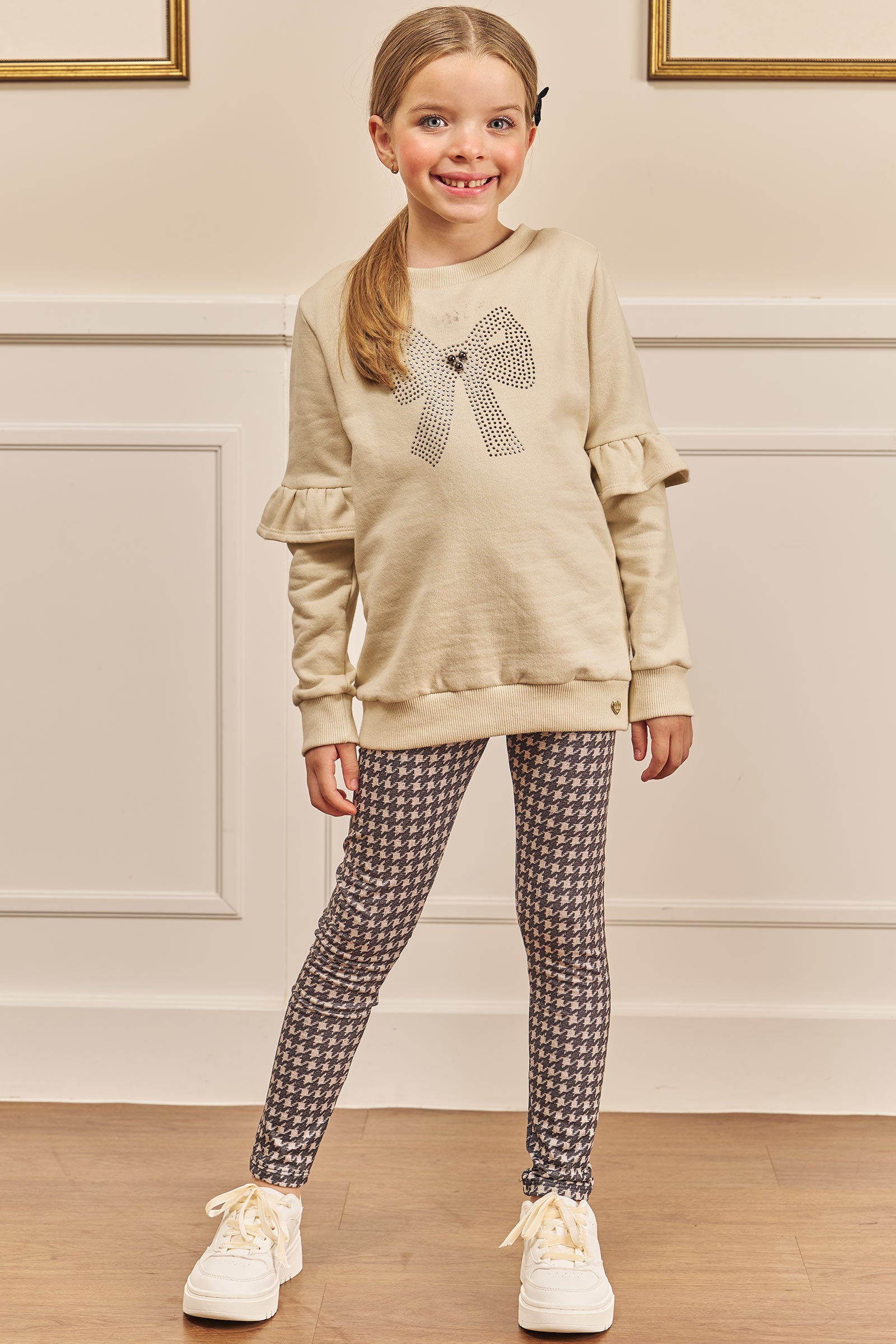 Conjunto de Blusão Alongado em Moletom com Pelúcia e Calça Legging em Termoskin 79631 Kukiê