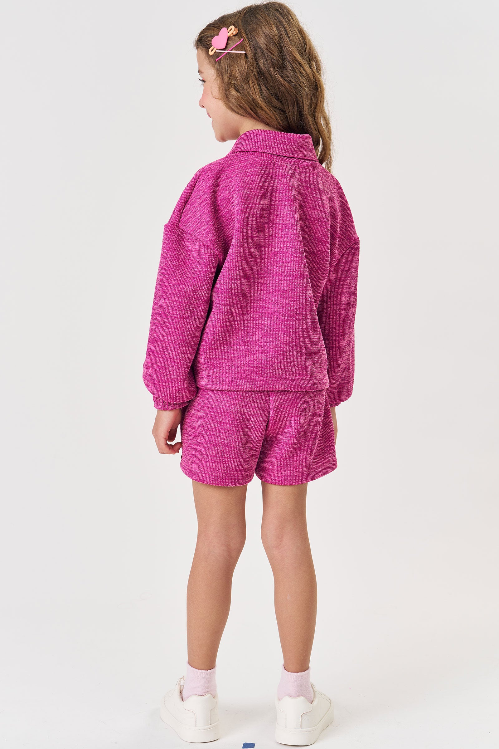 Conjunto de Jaqueta Boxy e Short Saia em Canelado Mesclado 81030 Kukiê