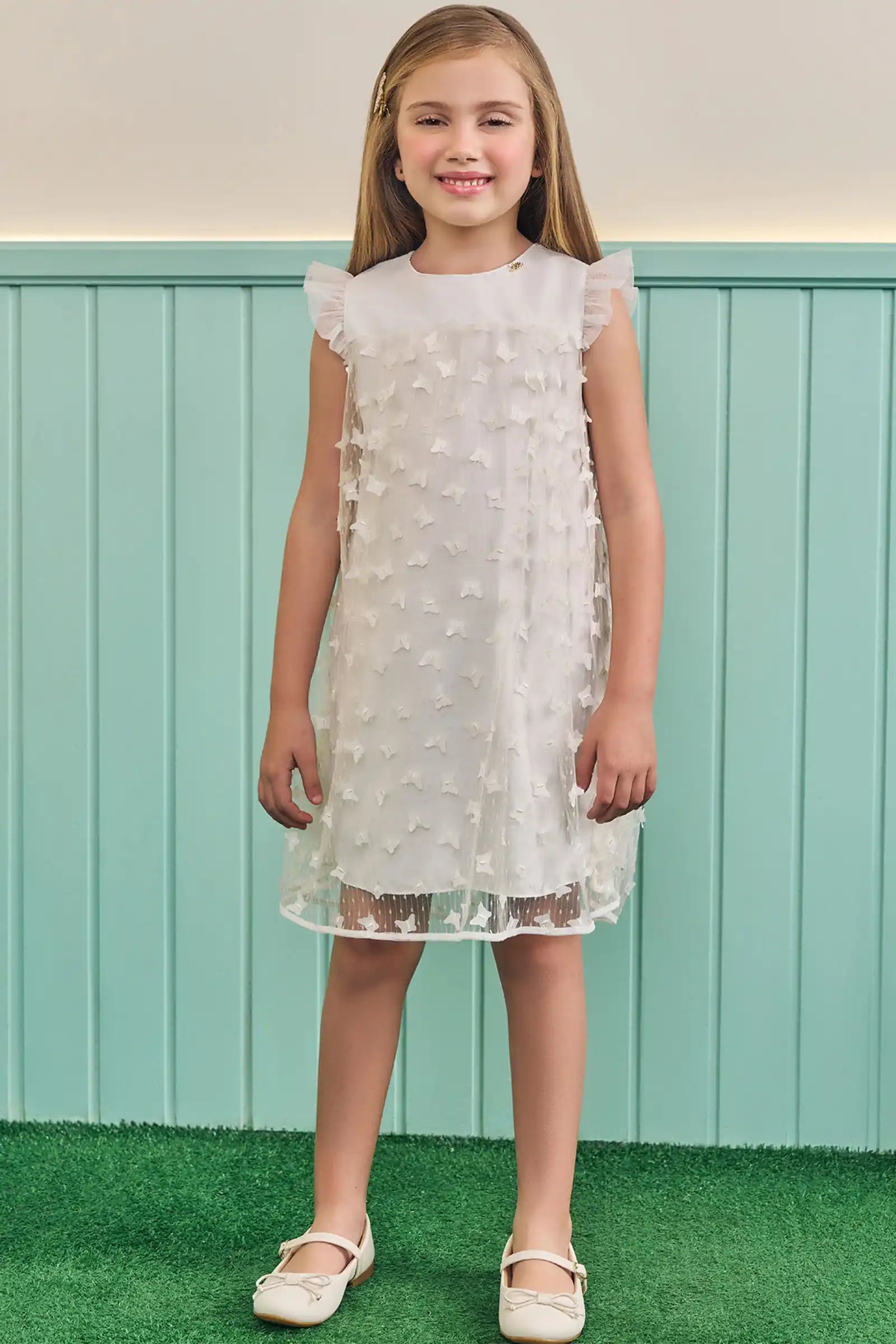 Vestido em Tule Bordado Borboletas 83751 Kukiê