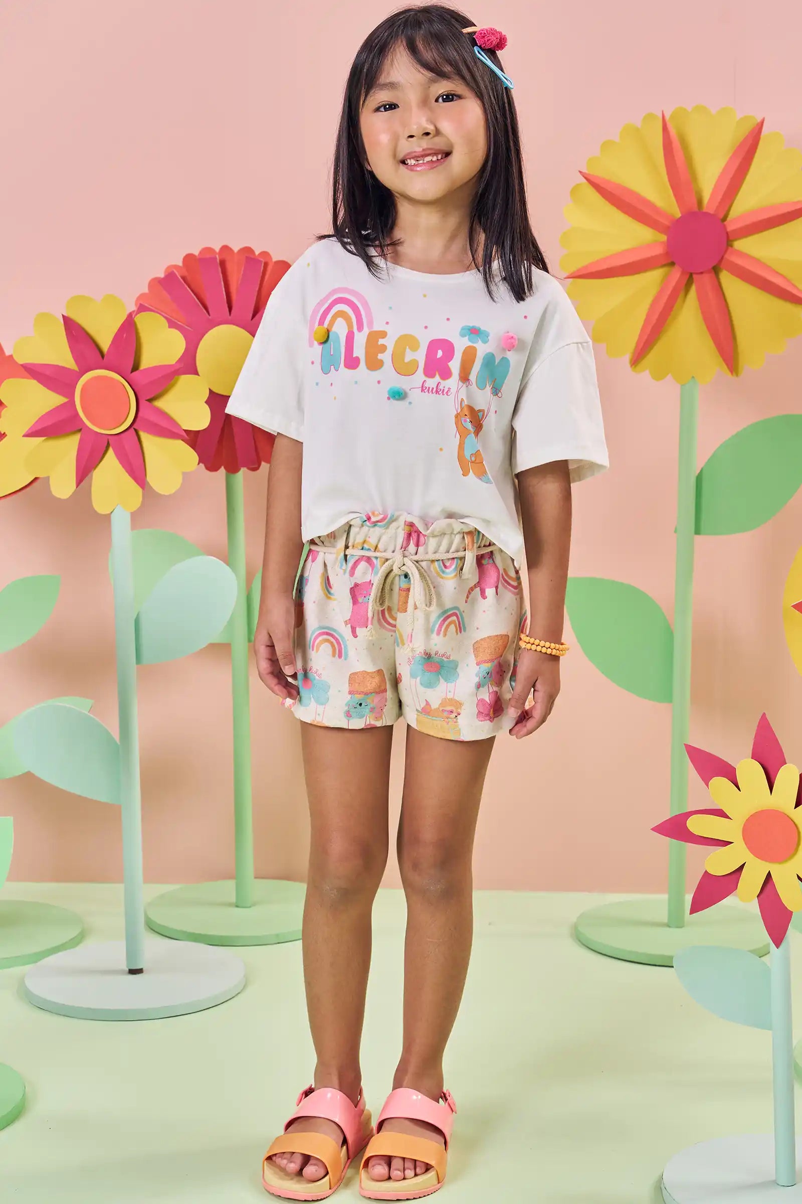 Conjunto de Boxy Over em Meia Malha e Shorts em Moletom Linho 84529 Kukiê