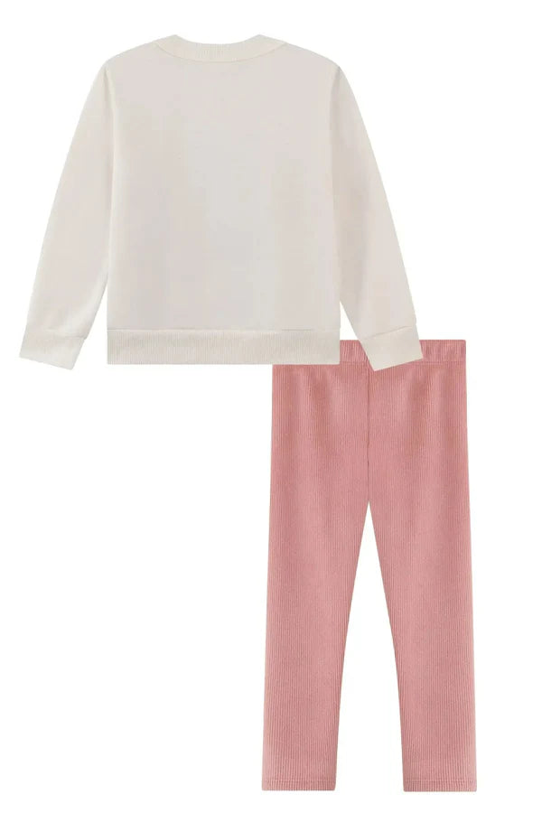Conjunto de Blusão em Moletom com Pelúcia e Calça Legging em Fleece Cotelê com Elastano 92215 Kukiê Bebê
