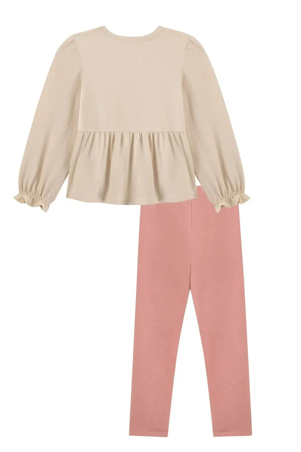 Conjunto de Bata em Cotton e Calça Legging em Cotton Jeans 89879 Kukiê Beb