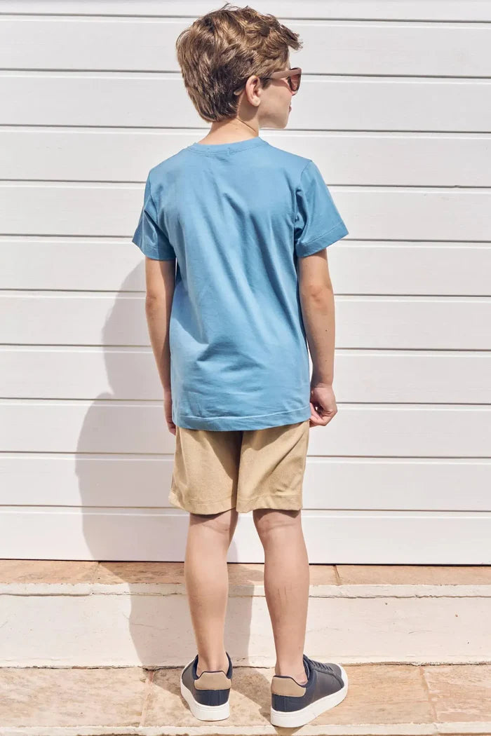 Conjunto de Camiseta em Meia Malha e Bermuda em Cotton Jeans com Elastano 82895 LucBoo Infantil Menino