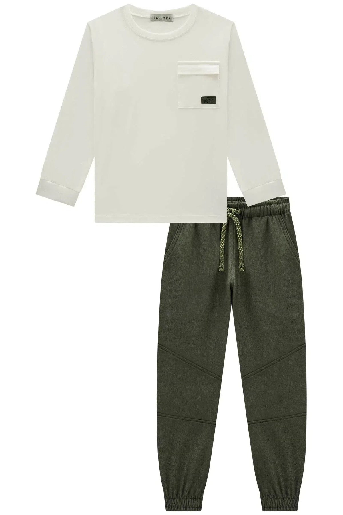 Conjunto de Camiseta em Meia Malha e Calça Jogger em Cotton Jeans com Elastano 79909 LucBoo