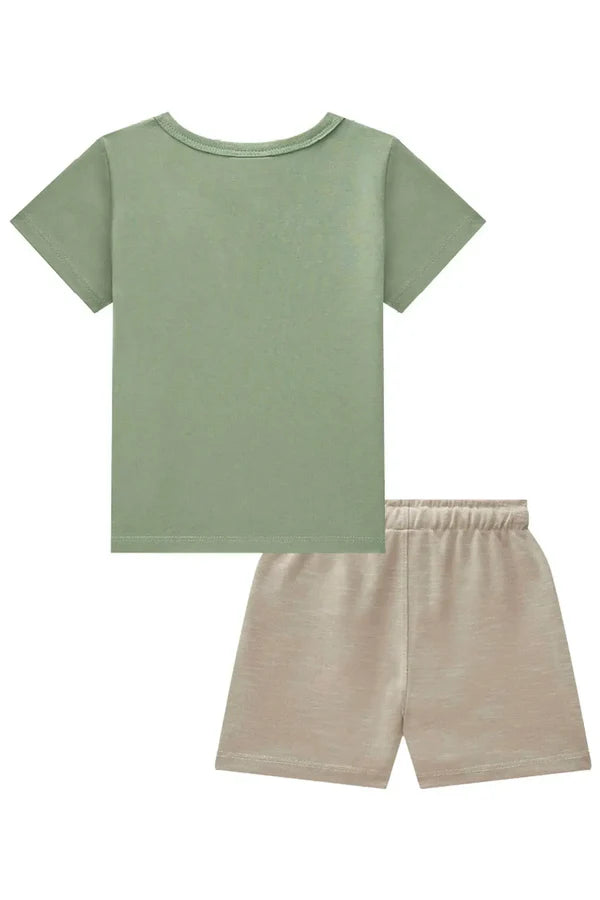 Conjunto de Camiseta em Meia Malha e Bermuda em Mesclado Bicolor 83381 LucBoo