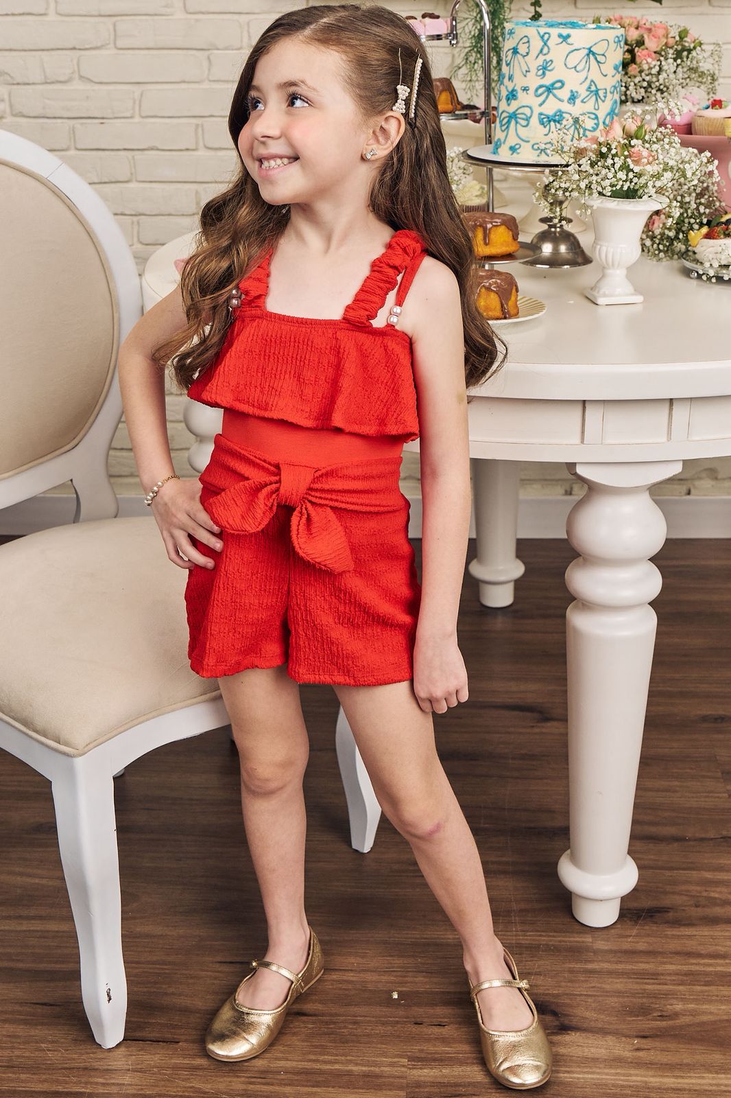 Conjunto de Blusa e Shorts em Malha Relevo 83418 Kukiê