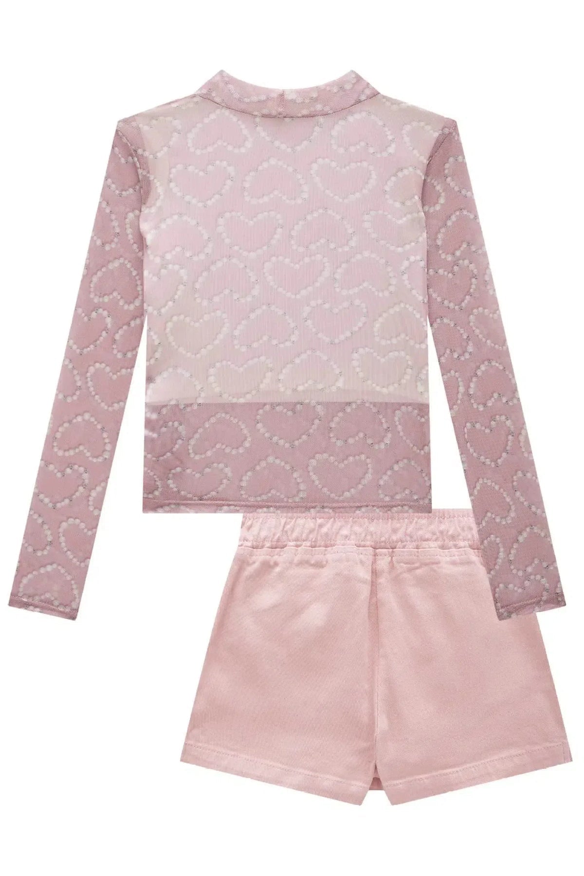 Conjunto de Blusa em Tule com Elastano Top em Canelado e Short Saia em Sarja com Elastano 79619 Kukiê