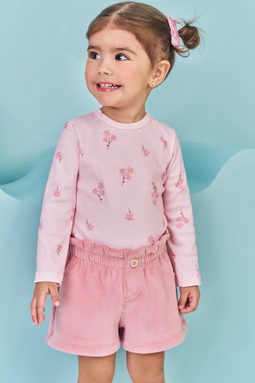 Conjunto de Body em Malha Waffle e Shorts em Fleece Cotetê com Elastano 80331 Kukiê