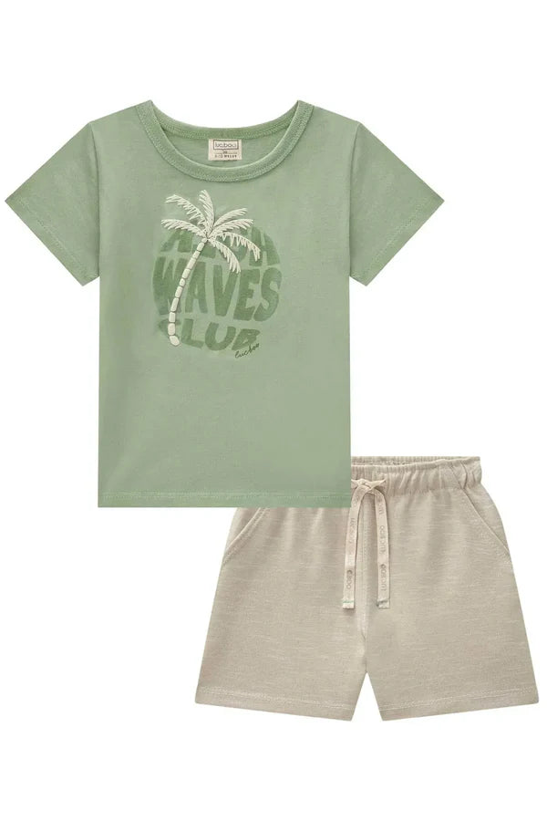 Conjunto de Camiseta em Meia Malha e Bermuda em Mesclado Bicolor 83381 LucBoo