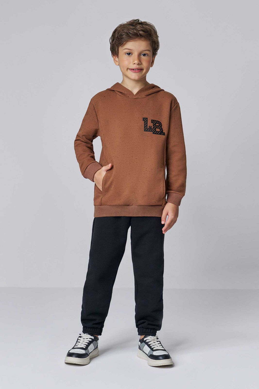 Conjunto de Blusão em Moletom Botonê e Calça Jogger em Moletom sem Pelúcia 92055 LucBoo Infantil