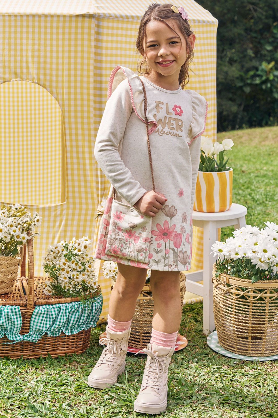 Vestido em Moletom sem Pelúcia (acompanha Bolsa) 89606 Kukiê Infantil