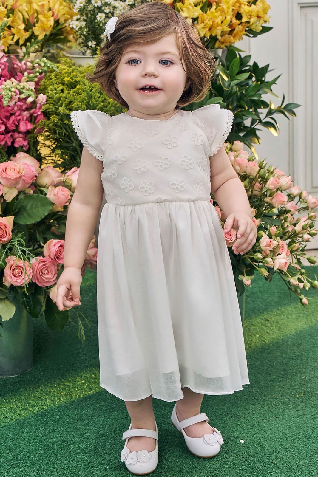 Vestido em Tule Flocado e Tule com Elastano 84274 Kukiê