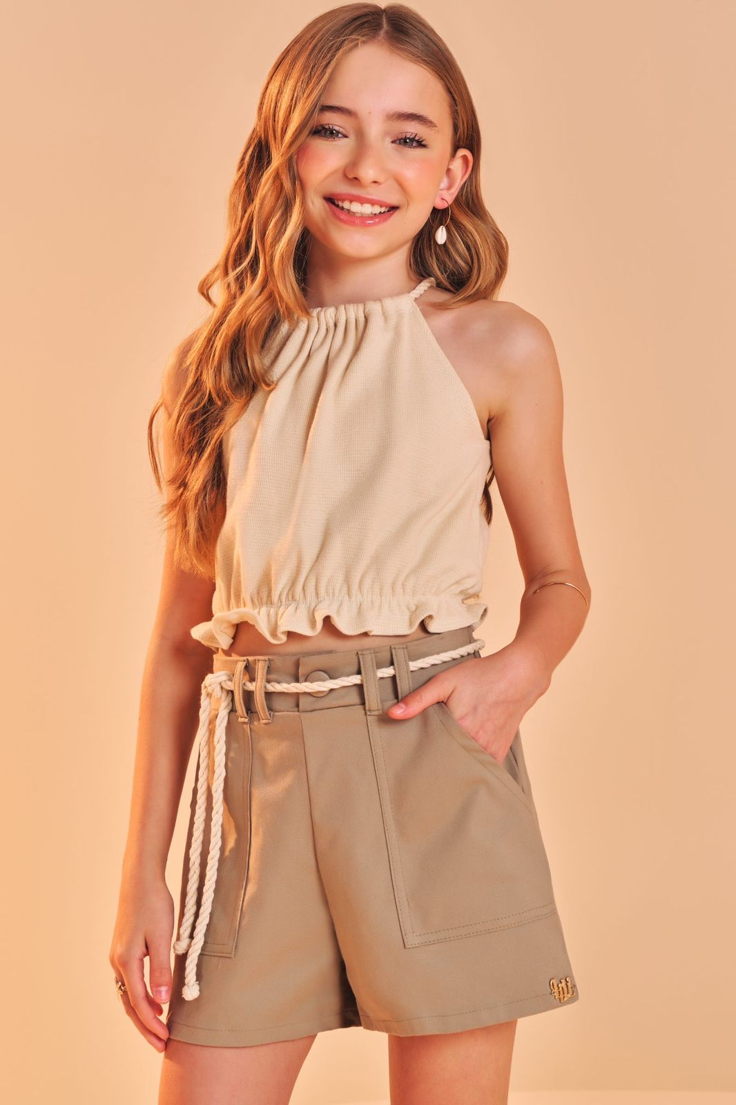 Conjunto de Blusa Cropped e Short 84477 Lilimoom Teen