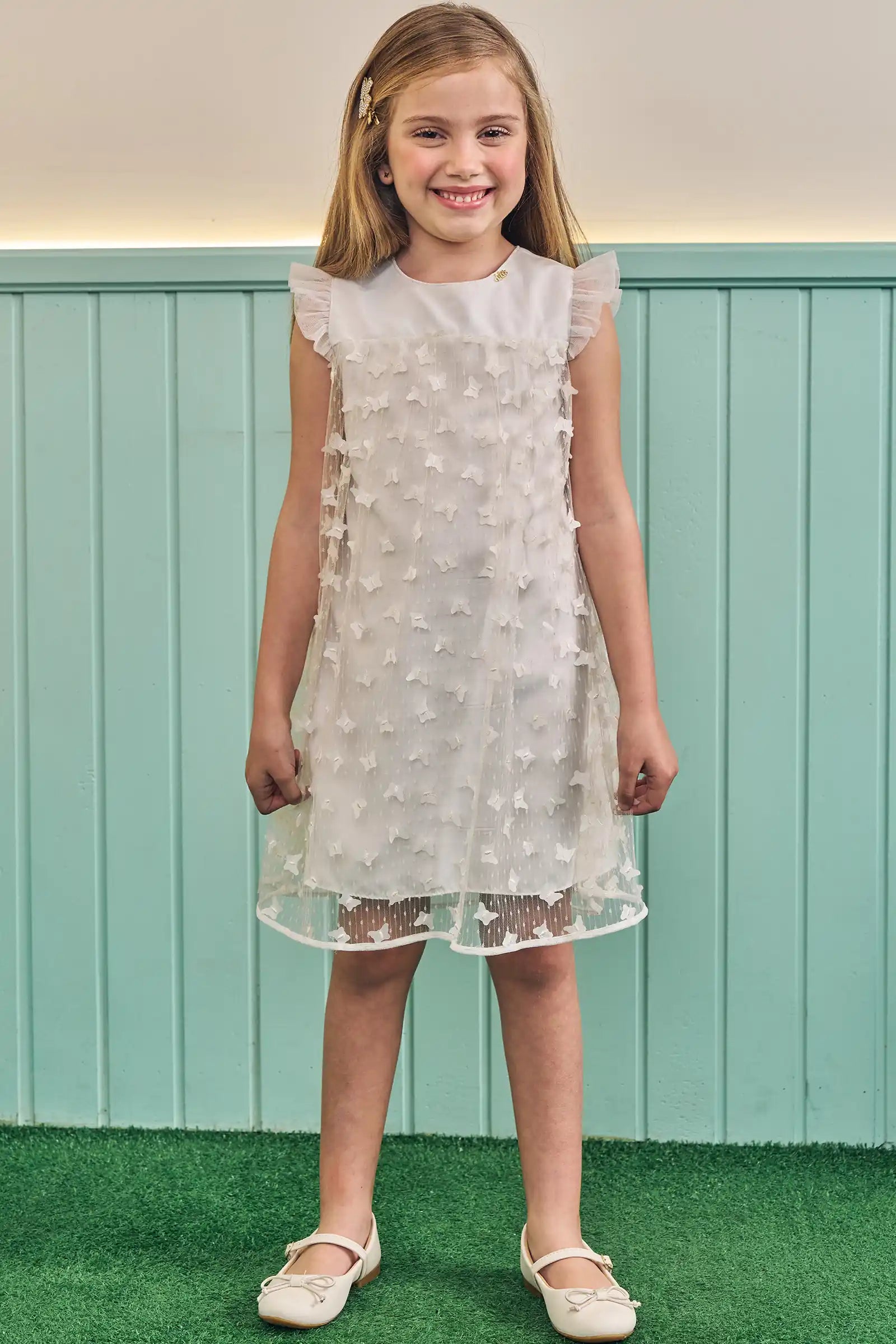 Vestido em Tule Bordado Borboletas 83751 Kukiê