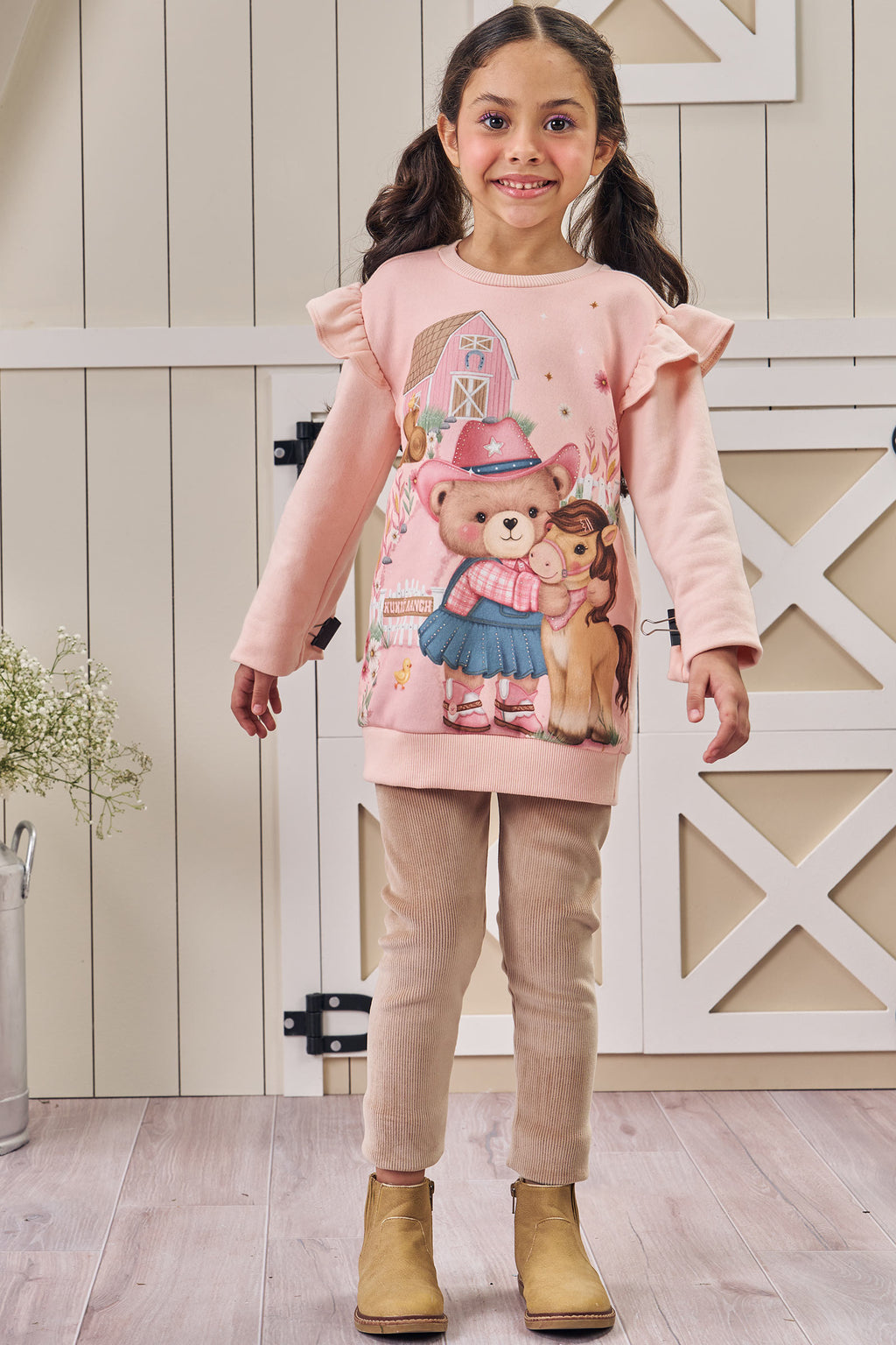 Conjunto de Blusão Alongado em Moletom e Calça Legging em Fleece Cotelê com Elastano 80412 Kukiê