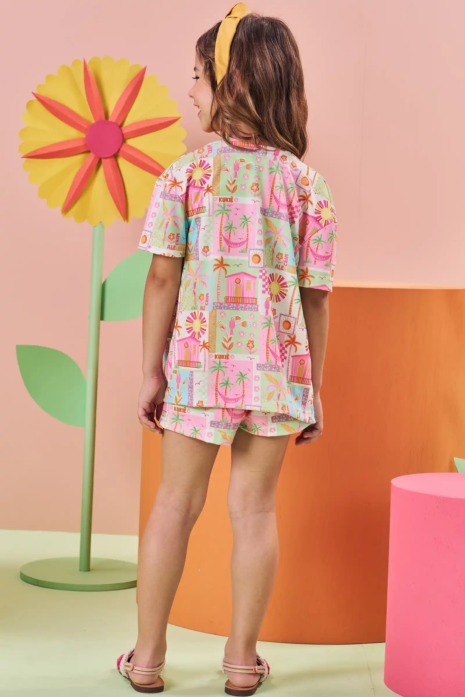 Trio de Regata em Malha Little Waffle e Shorts e Kimono em Malha Fresh 84493 Kukiê