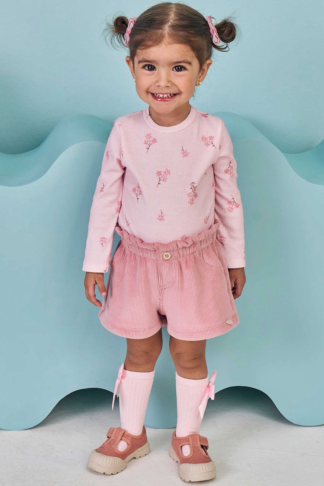 Conjunto de Body em Malha Waffle e Shorts em Fleece Cotetê com Elastano 80331 Kukiê