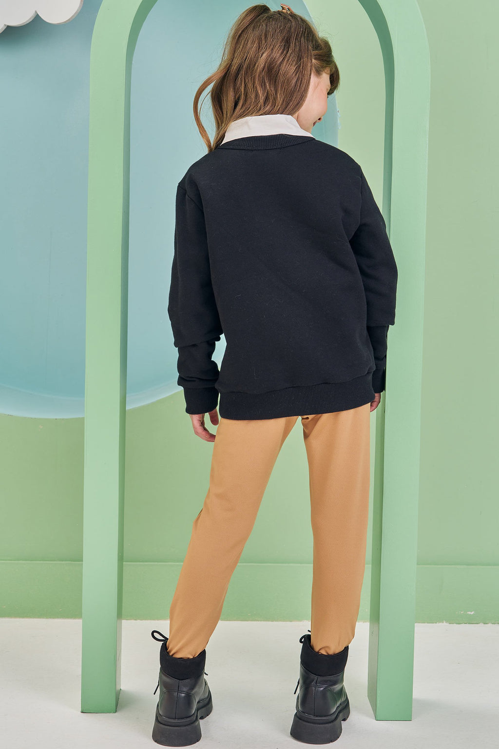 Conjunto Blusão em Moletom com Pelúcia e Calça Legging em Couro Sintético e Termoskin 80365 Kukiê