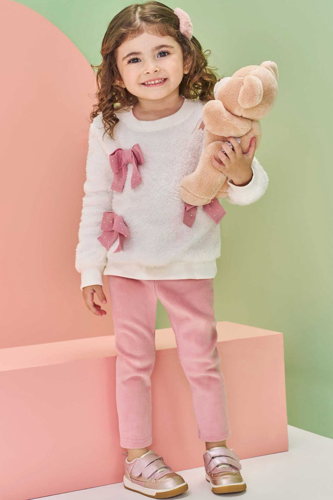 Conjunto de Blusão em Pelo Carneirinho e Calça Legging em Fleece Cotelê com Elastano 80869 Kukiê