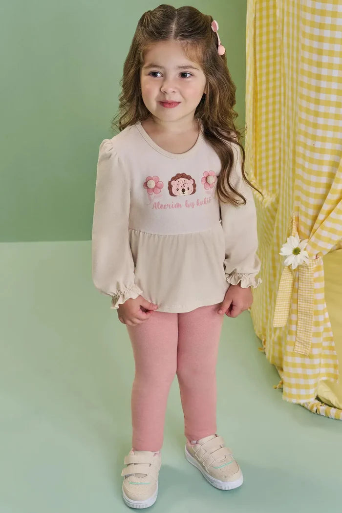 Conjunto de Bata em Cotton e Calça Legging em Cotton Jeans 89879 Kukiê Beb