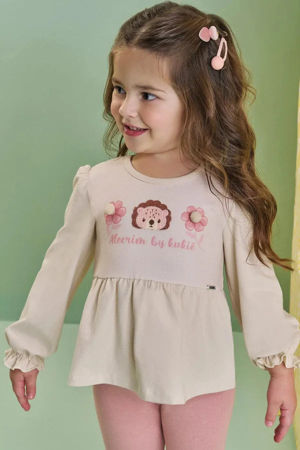Conjunto de Bata em Cotton e Calça Legging em Cotton Jeans 89879 Kukiê Beb