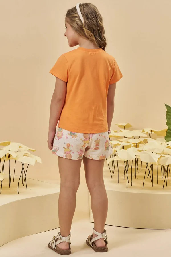 Conjunto de Blusa em Meia Malha e Shorts em Moletom sem Pelúcia 95555 Kukiê