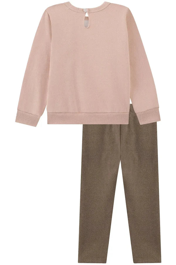 Conjunto de Blusão em Moletom com Pelúcia e Calça Legging em Canelado Comfy 90264 Kukiê Bebê