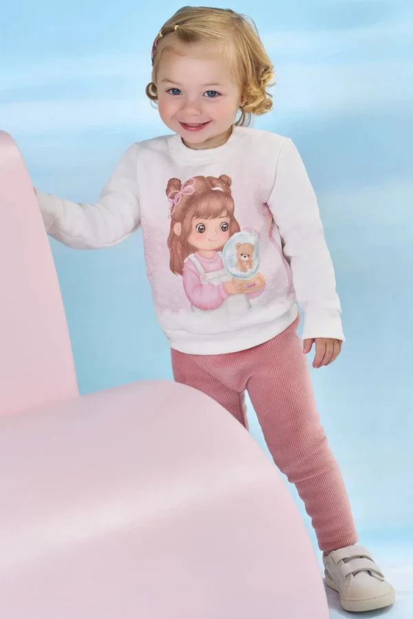 Conjunto de Blusão em Moletom com Pelúcia e Calça Legging em Fleece Cotelê com Elastano 92215 Kukiê Bebê