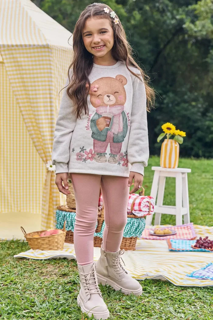 Conjunto de Blusão Over em Moletom Linho com Pelúcia e Calça Legging em Canelado Comfy 89572 Kukiê