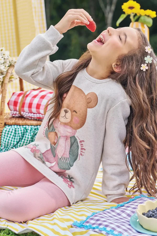 Conjunto de Blusão Over em Moletom Linho com Pelúcia e Calça Legging em Canelado Comfy 89572 Kukiê