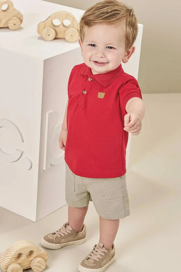 Conjunto de Camisa Polo em Meia Malha e Bermuda em Sarja Caribe com Elastano 84766 LucBoo