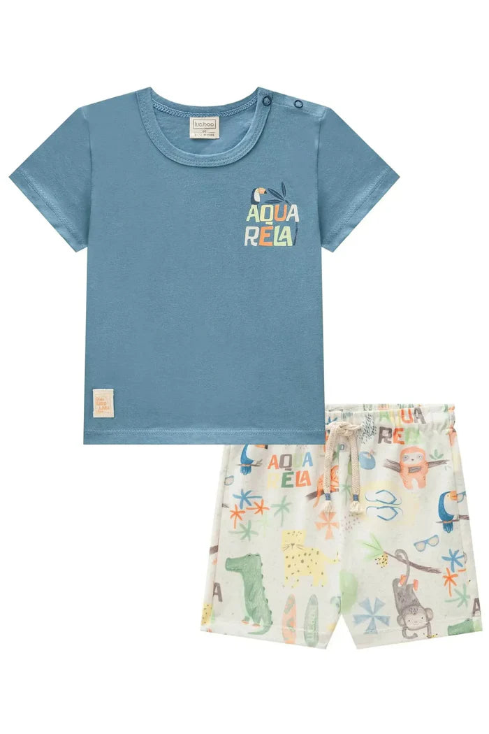 Conjunto de Camiseta em Meia Malha e Bermuda em Molecotton 83841 LucBoo