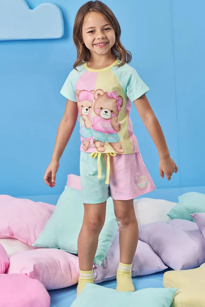 Conjunto de Pijama de Blusa e Shorts em Meia Malha 83071 Kukiê