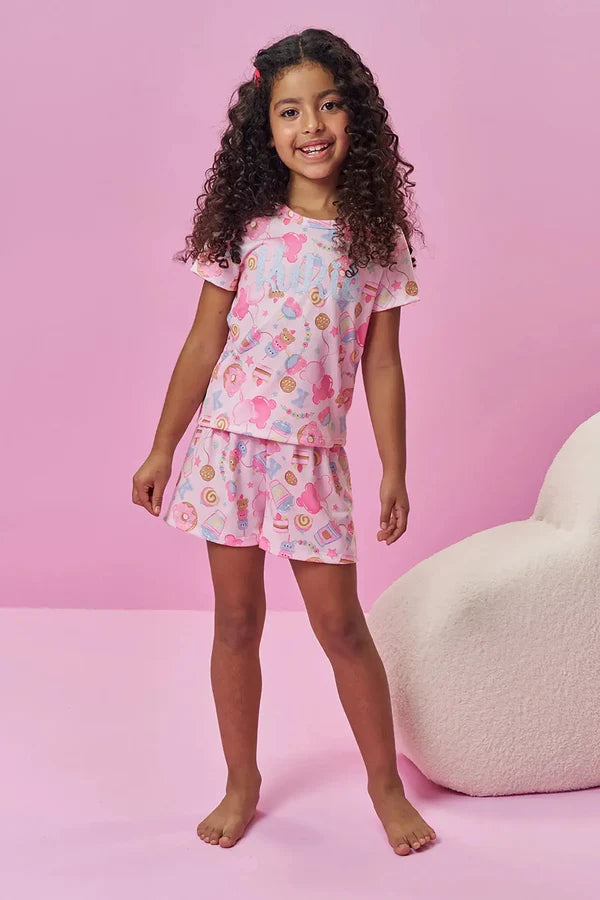Conjunto de Pijama de Blusa em Malha Fresh e Shorts em Malha Fresh 94270 Kukiê