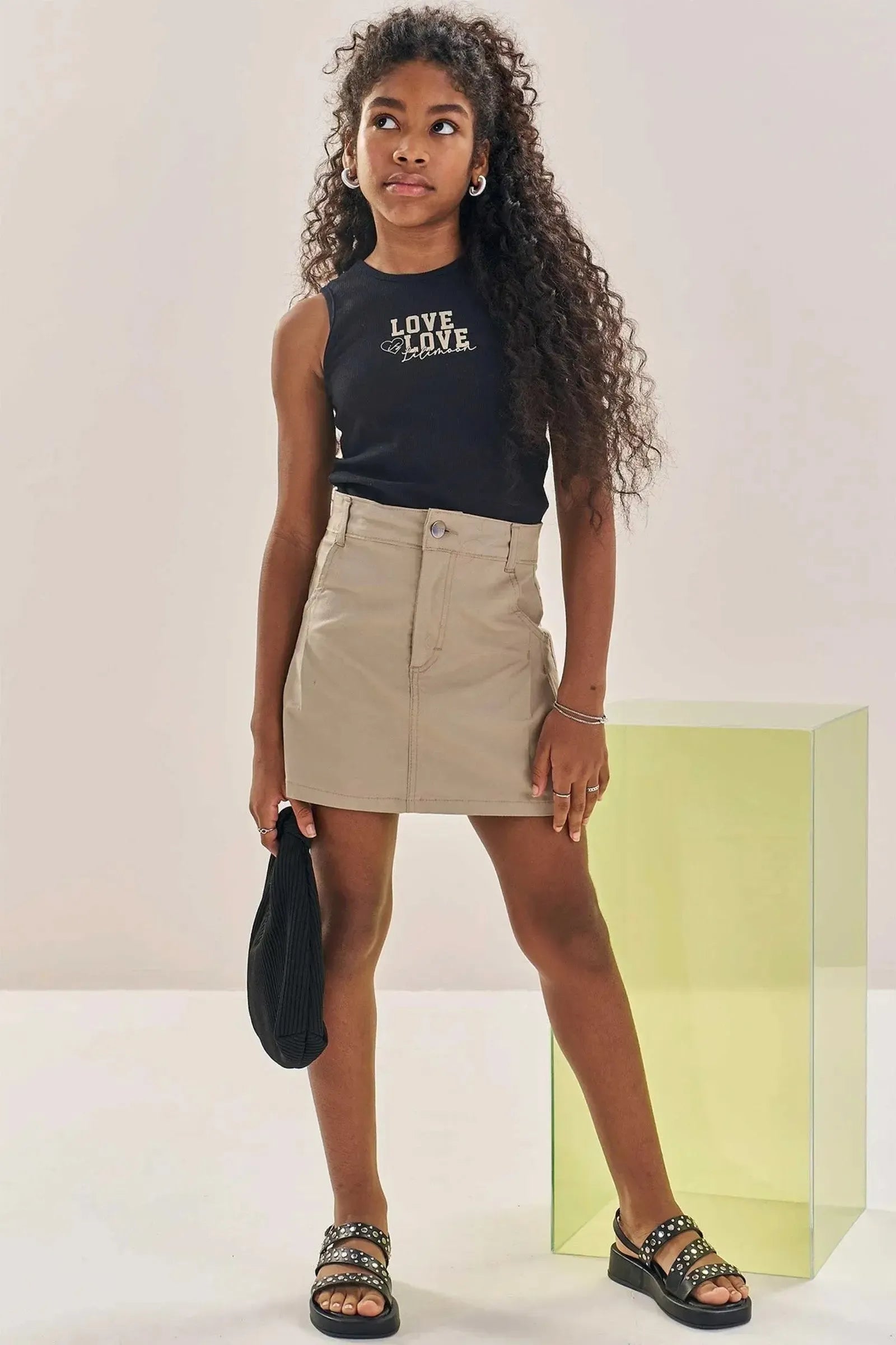 Conjunto de Regata em Canelado e Saia em Sarja com Elastano 84346 Lilimoon Teen