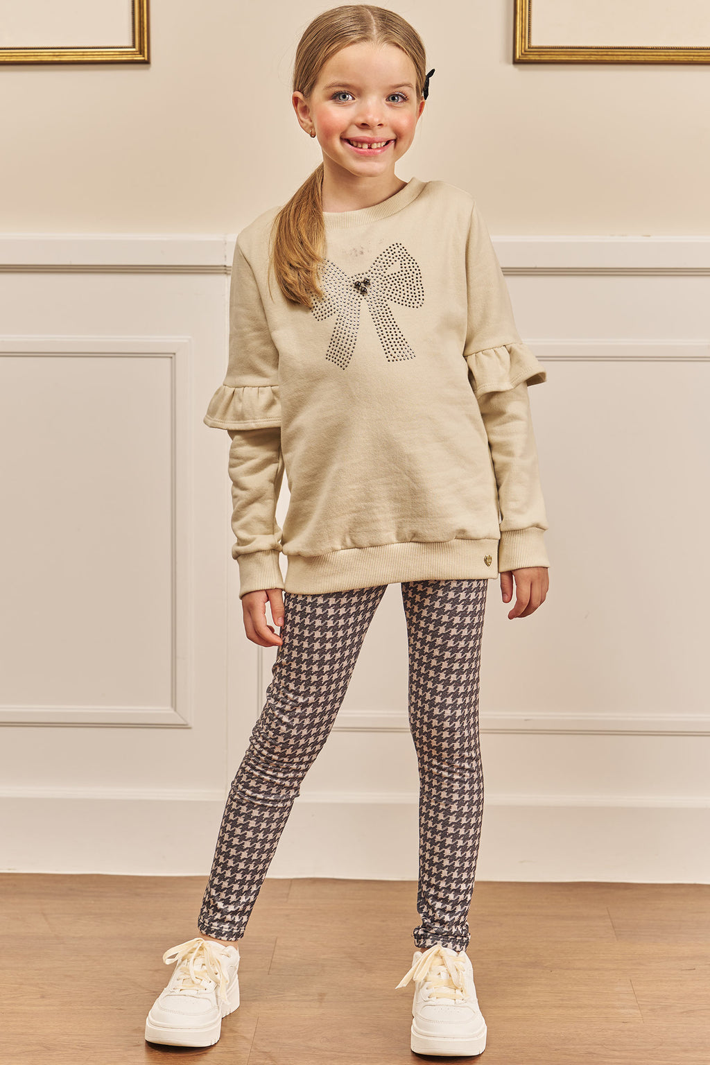 Conjunto de Blusão Alongado em Moletom com Pelúcia e Calça Legging em Termoskin 79631 Kukiê