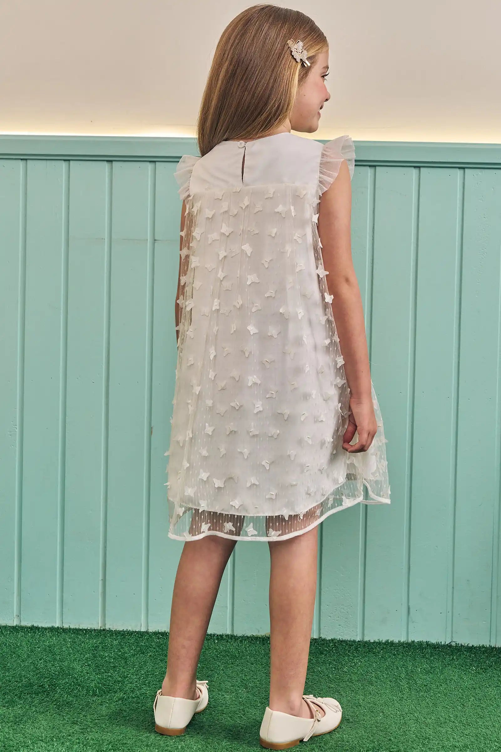 Vestido em Tule Bordado Borboletas 83751 Kukiê