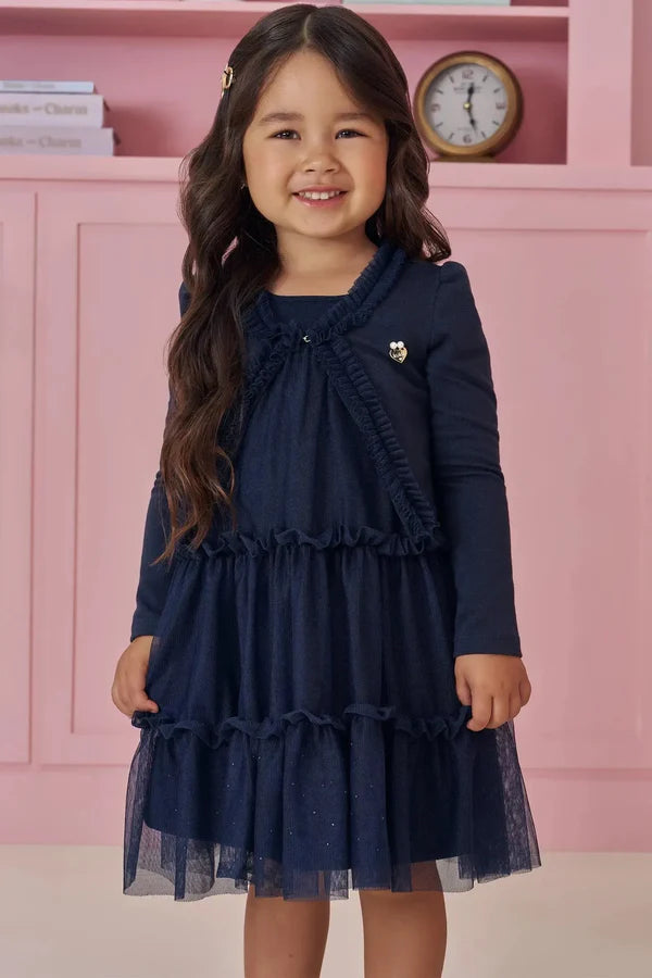 Vestido em Tule com Elastano e Casaqueto em Cotton 92132 Kukiê Bebê