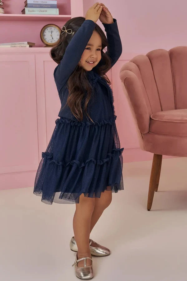 Vestido em Tule com Elastano e Casaqueto em Cotton 92132 Kukiê Bebê